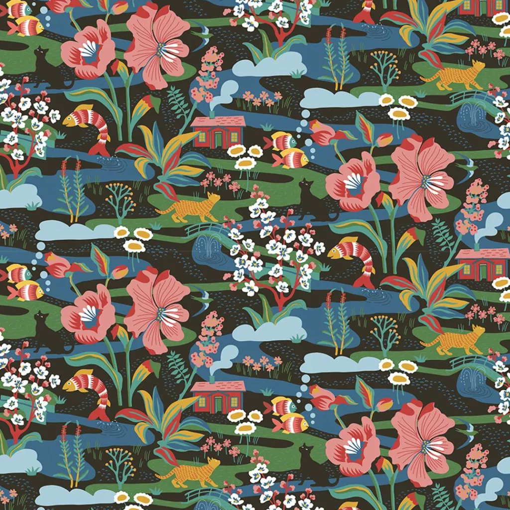 Arvidssons textil Gardintyger Mönstrade|Arvidssons Textil|Landet Bubblar svart-multi tyg