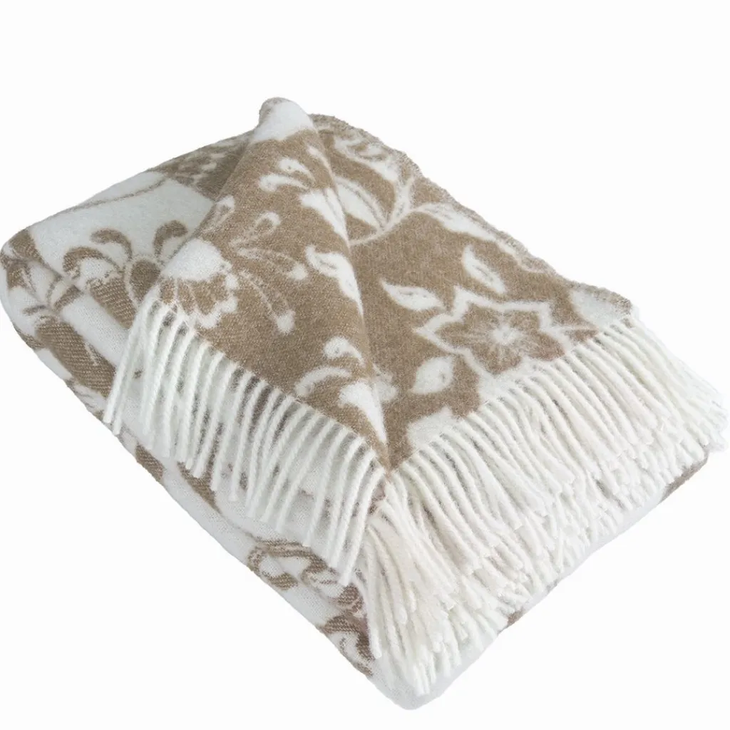 Arvidssons textil Ullplädar|Leksand beige ullpläd 130x170 cm – dalahästar i 100% ull