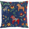 Arvidssons textil Mönstrade Kuddfodral|Leksand blå kuddfodral med traditionellt dalahästmönster