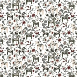 Arvidssons textil Gardintyger Mönstrade|Arvidssons Textil|Leksand grön tyg med traditionellt dalahästtryck