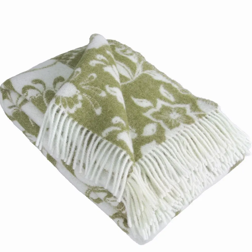 Arvidssons textil Ullplädar|Leksand grön ullpläd 130x170 cm – dalahästar i 100% ull