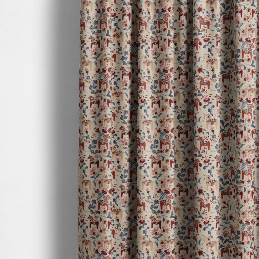 Arvidssons textil Gardintyger Mönstrade|Arvidssons Textil|Leksand Mini culla röd tyg med linnefärgad botten
