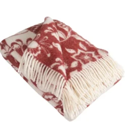 Arvidssons textil Ullplädar|Leksand röd ullpläd 130x170cm – dalahästar i 100% ull