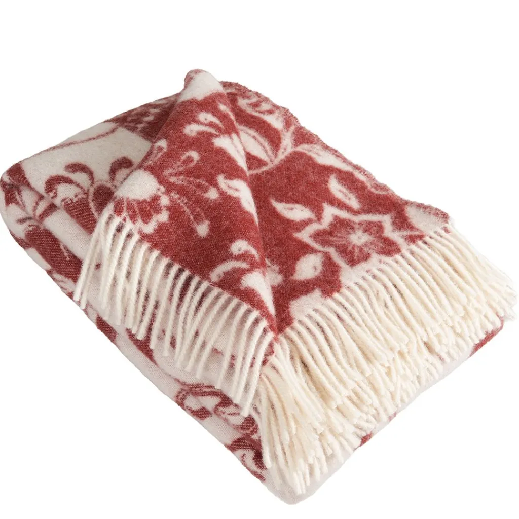 Arvidssons textil Ullplädar|Leksand röd ullpläd 130x170cm – dalahästar i 100% ull