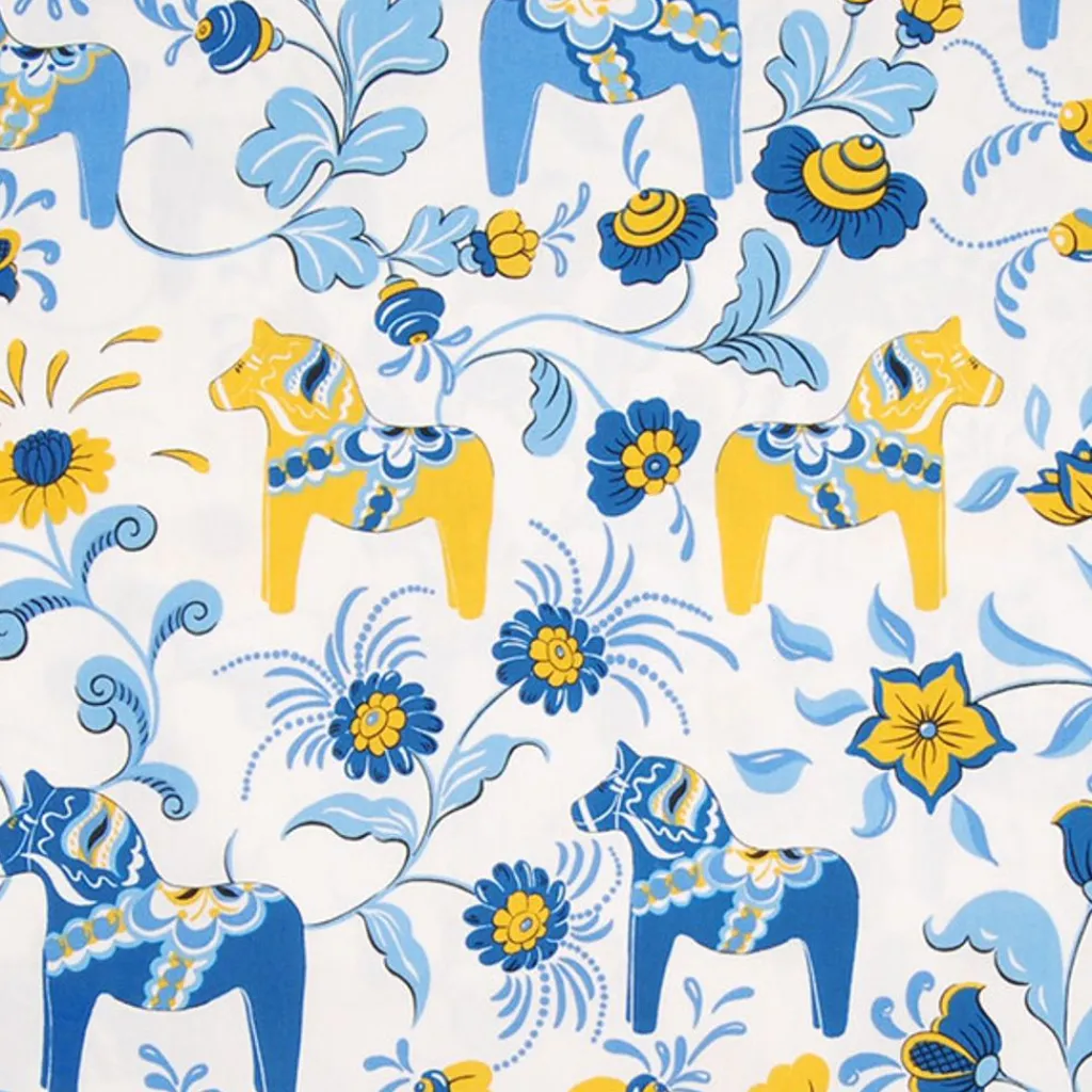 Arvidssons textil Gardintyger Mönstrade|Arvidssons Textil|Leksand Sverige tyg med traditionellt dalahästtryck