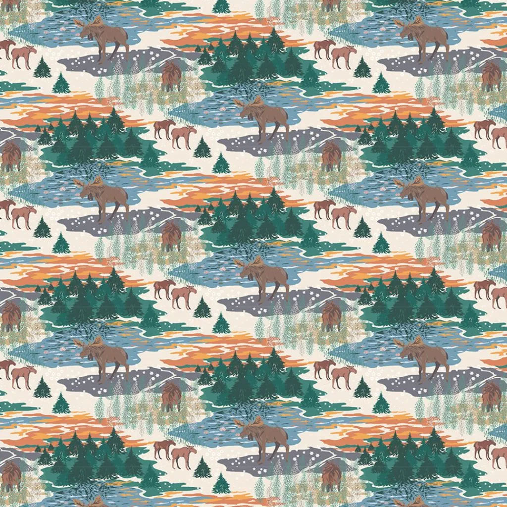 Arvidssons textil Gardintyger Mönstrade|Arvidssons Textil|Älgrike beige/grön - tyg