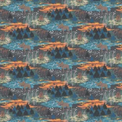 Arvidssons textil Gardintyger Mönstrade|Arvidssons Textil|Älgrike brun/orange - tyg med älgar och Skog i höstiga färger