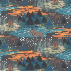 Arvidssons textil Gardintyger Mönstrade|Arvidssons Textil|Älgrike brun/orange - tyg med älgar och Skog i höstiga färger
