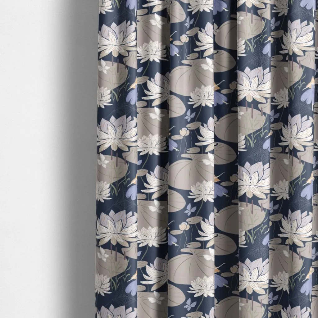 Arvidssons textil Gardintyger Mönstrade|Arvidssons Textil|Lily blå-beige tyg