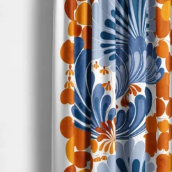 Arvidssons textil Gardiner Mönstrade|Lisette blå/orange gardiner - mönster i retrostil