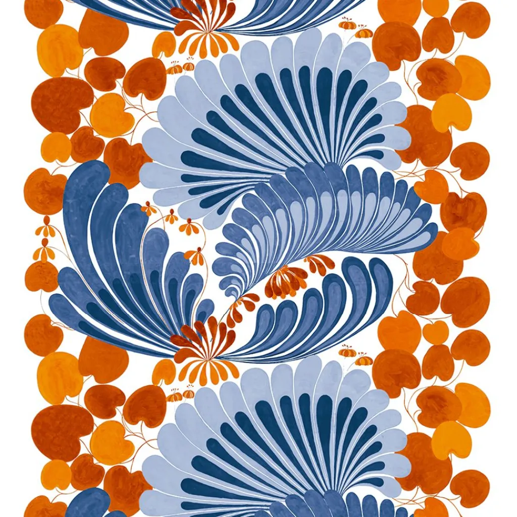 Arvidssons textil Arvidssons Textil|Lisette blå/orange tyg - stormönstrat i retrostil