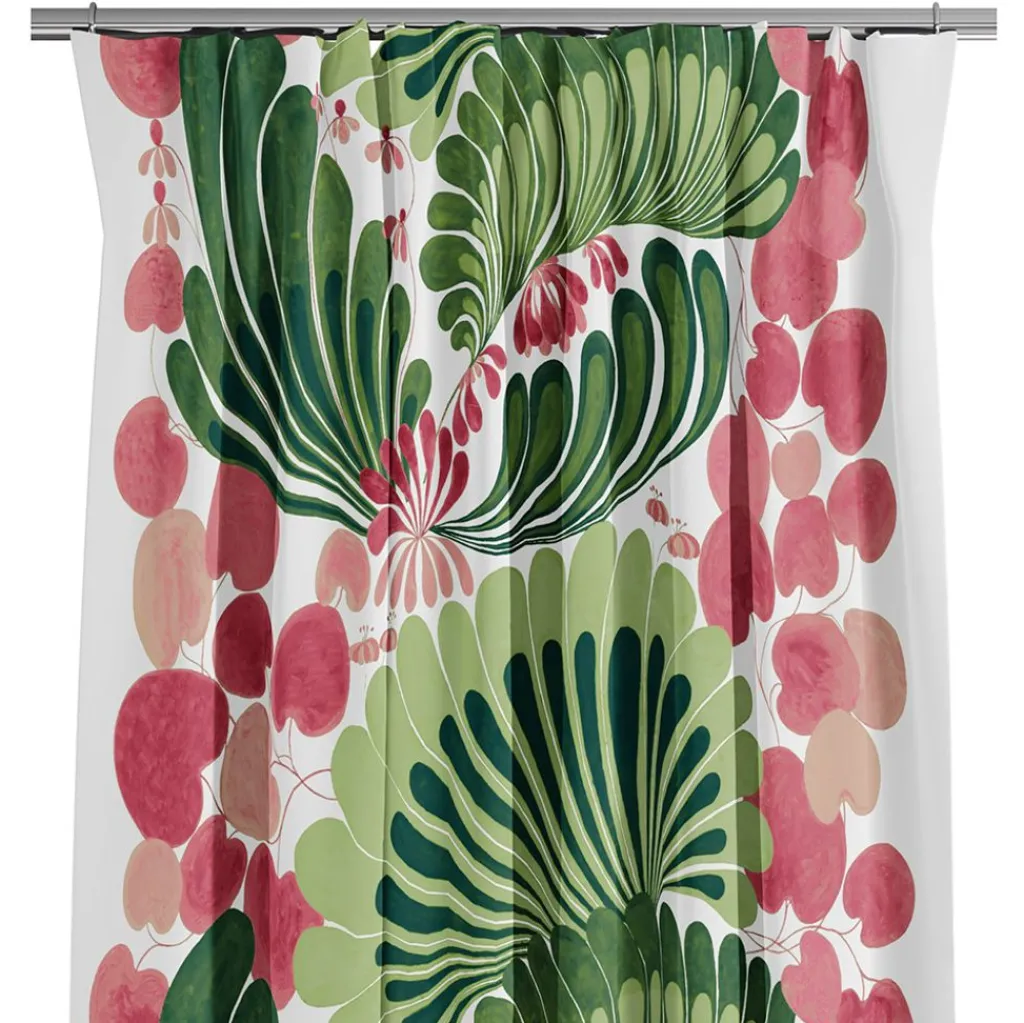Arvidssons textil Gardiner Mönstrade|Lisette grön/rosa gardiner - med dekorativt retrotryck