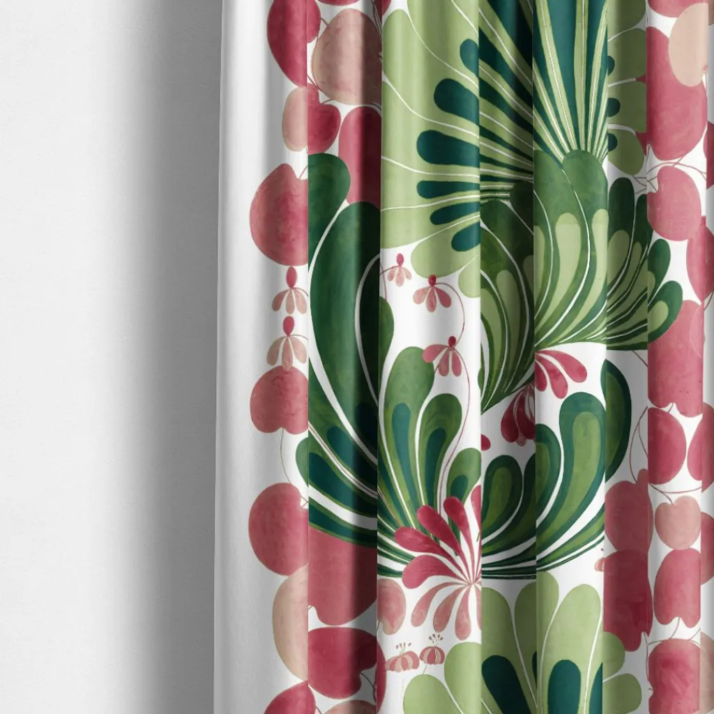 Arvidssons textil Gardiner Mönstrade|Lisette grön/rosa gardiner - med dekorativt retrotryck