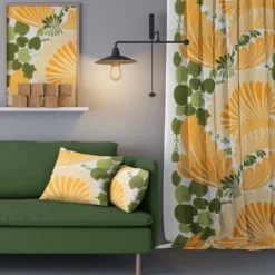 Arvidssons textil Gardiner Mönstrade|Lisette gul gardiner - i retrostil