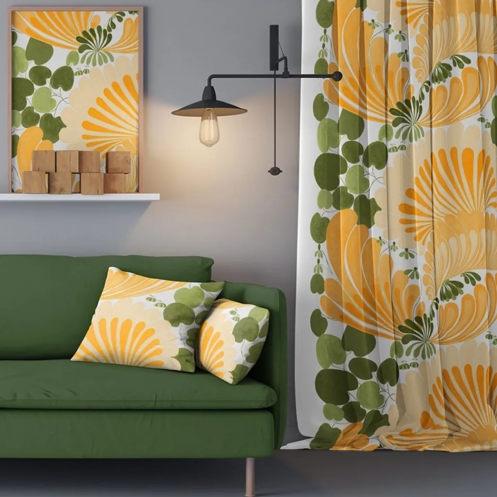Arvidssons textil Gardiner Mönstrade|Lisette gul gardiner - i retrostil