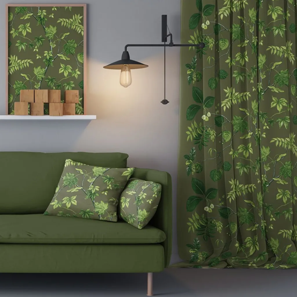 Arvidssons textil Gardintyger Mönstrade|Arvidssons Textil|Liv mörkgrön tyg