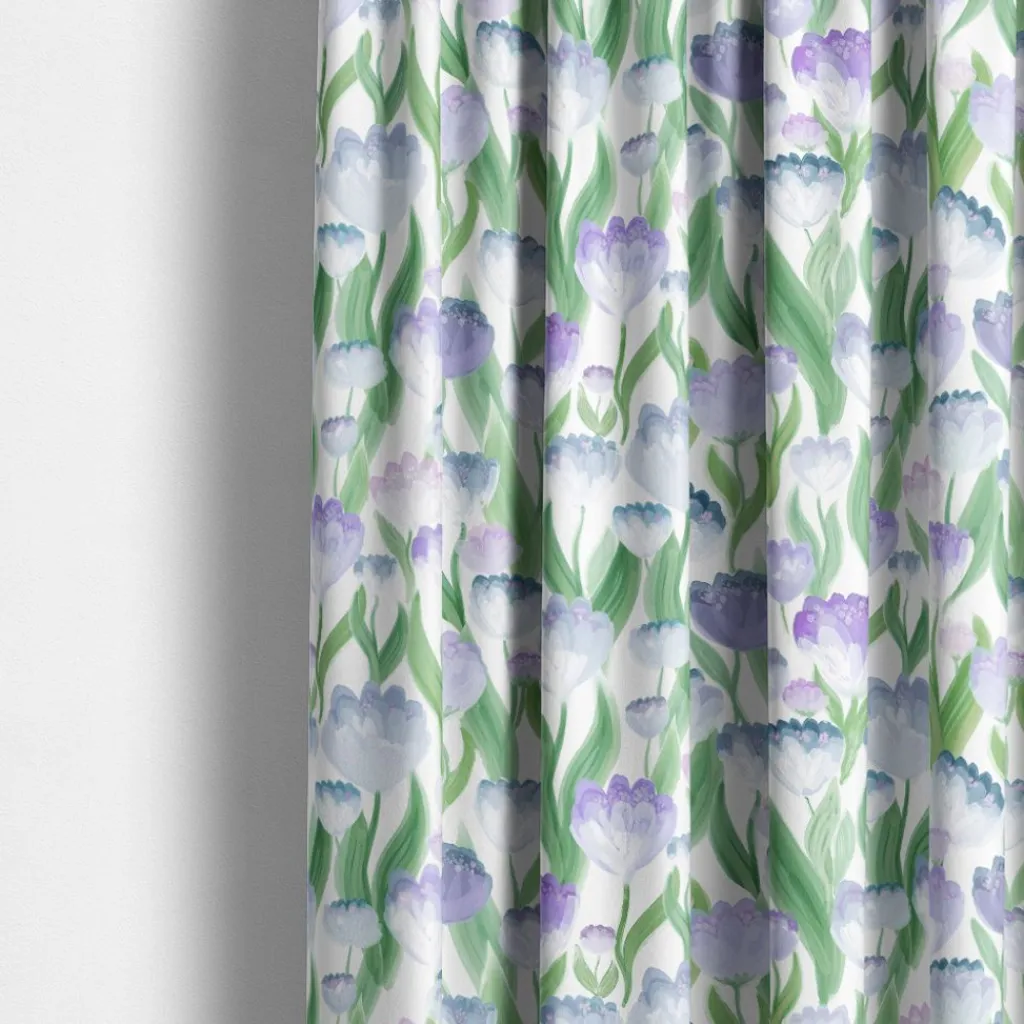 Arvidssons textil Gardiner Mönstrade|Ljuvligt blå – blommiga gardiner i mjuka blå och lila toner