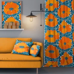 Arvidssons textil Gardiner Mönstrade|Love blå-orange gardiner