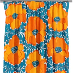 Arvidssons textil Gardiner Mönstrade|Love blå-orange gardiner