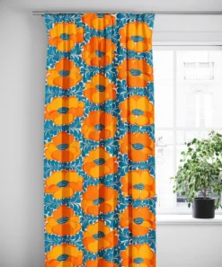 Arvidssons textil Gardiner Mönstrade|Love blå-orange gardiner