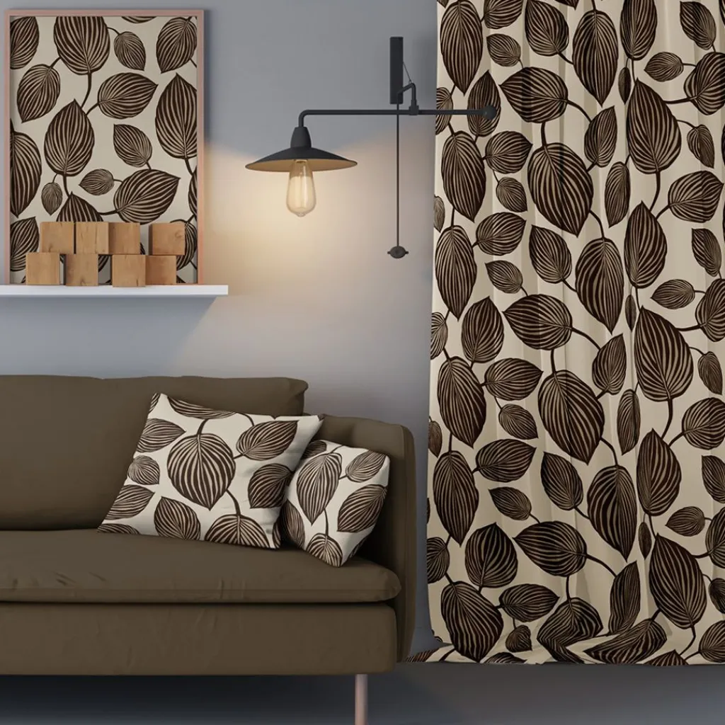 Arvidssons textil Gardintyger Mönstrade|Arvidssons Textil|Lyckans blad brun tyg