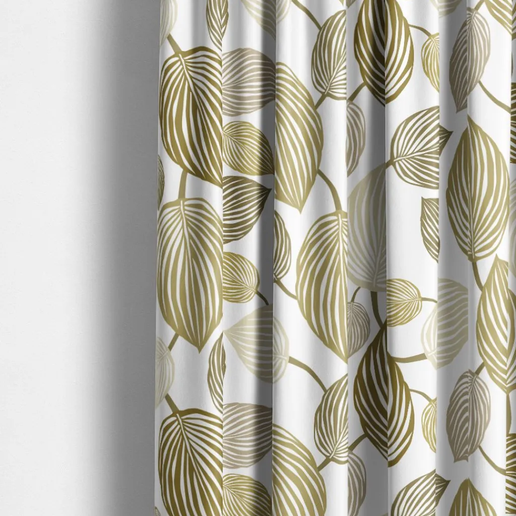 Arvidssons textil Gardiner Mönstrade|Lyckans Blad olivgrön gardiner
