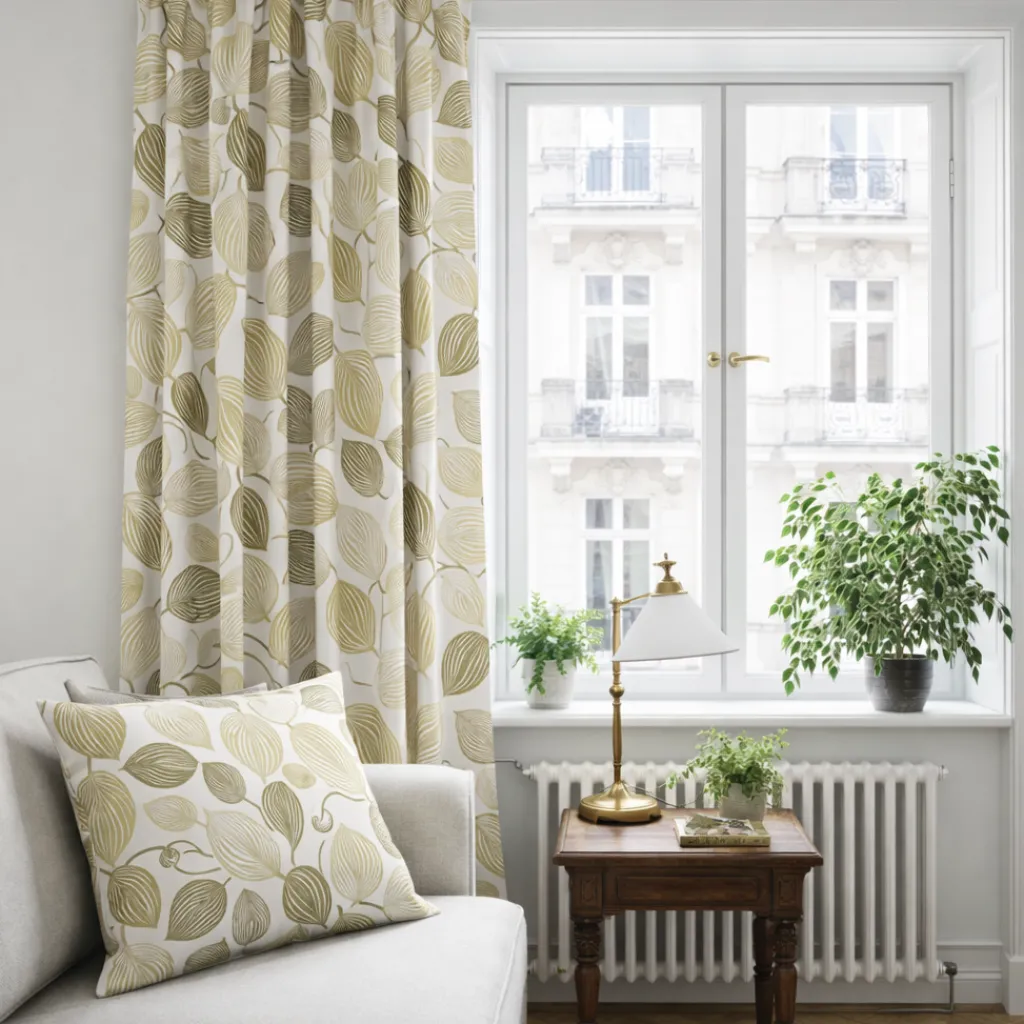 Arvidssons textil Gardiner Mönstrade|Lyckans Blad olivgrön gardiner