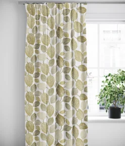 Arvidssons textil Gardiner Mönstrade|Lyckans Blad olivgrön gardiner