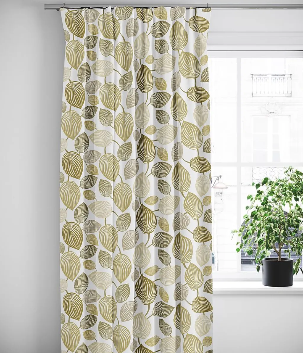Arvidssons textil Gardiner Mönstrade|Lyckans Blad olivgrön gardiner
