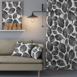 Arvidssons textil Gardiner Mönstrade|Lyckans blad vit-svart gardiner