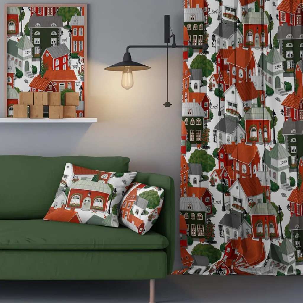 Arvidssons textil Gardintyger Mönstrade|Arvidssons Textil|Lyckeby blommar röd-grön tyg