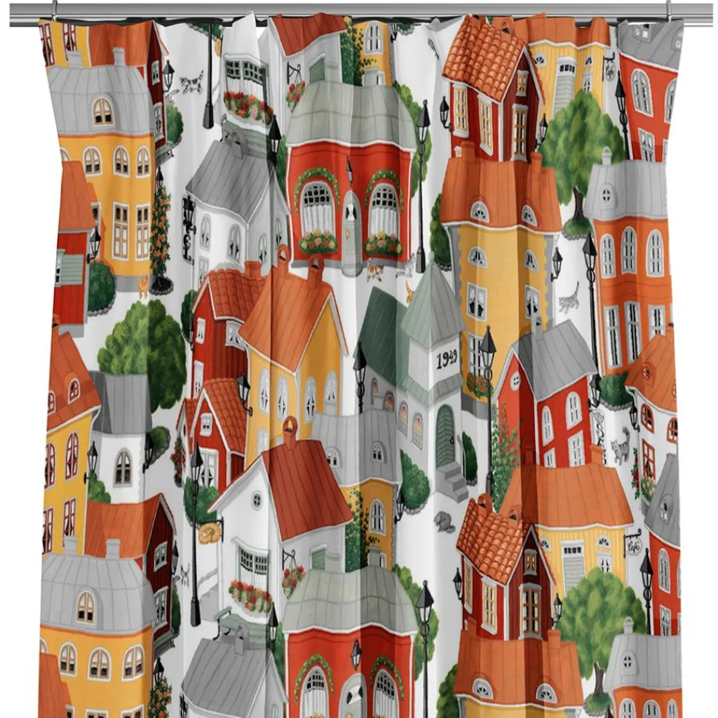 Arvidssons textil Gardintyger Mönstrade|Arvidssons Textil|Lyckeby blommar röd-gul tyg
