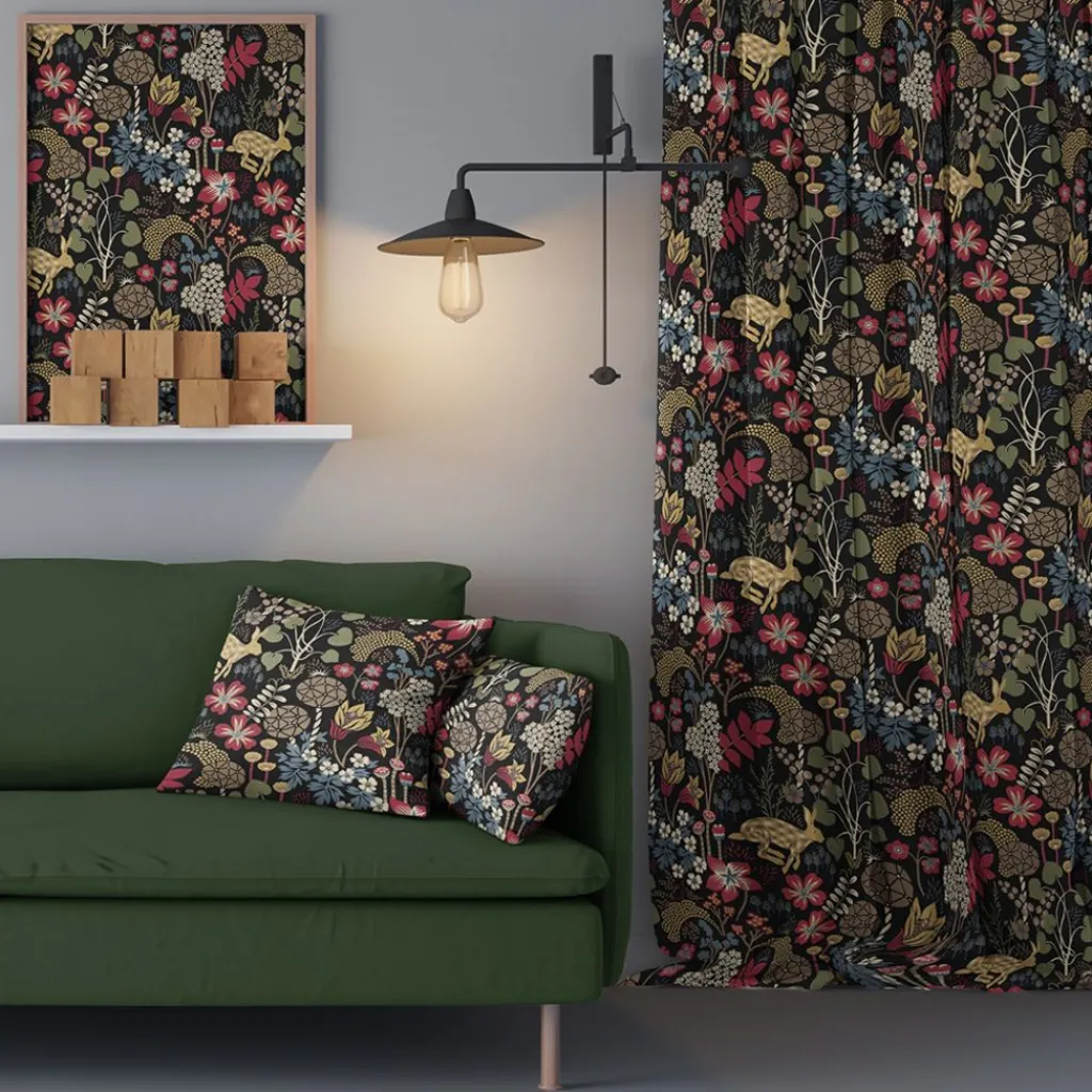 Arvidssons textil Gardiner Mönstrade|Lyckeflykt röd-brun gardiner