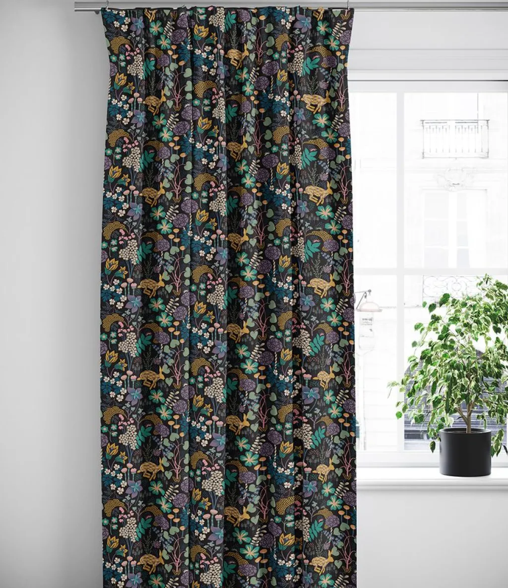 Arvidssons textil Gardiner Mönstrade|Lyckeflykt svart gardiner