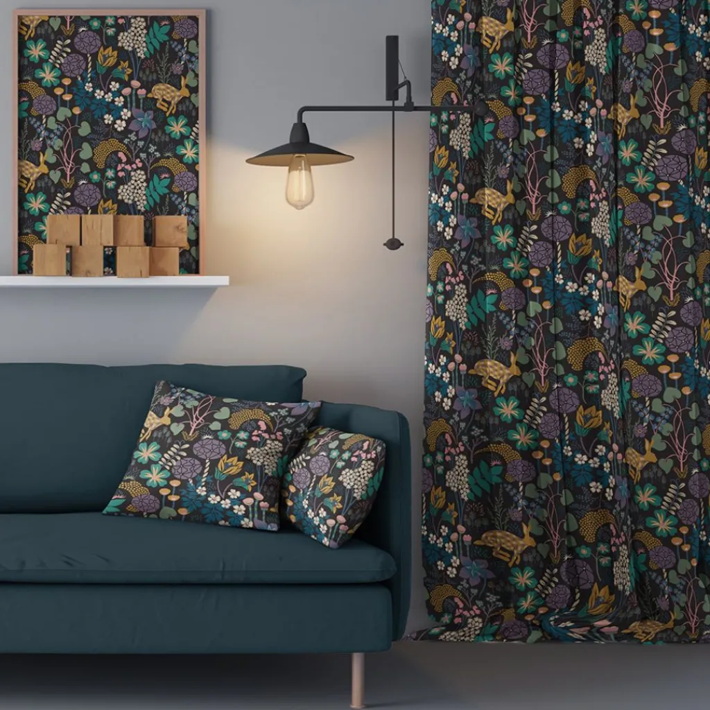 Arvidssons textil Gardiner Mönstrade|Lyckeflykt svart gardiner