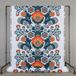 Nordisk Textil Gardintyger Mönstrade|Maxi kurbits petrol-orange tyg