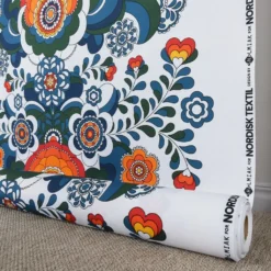 Nordisk Textil Gardintyger Mönstrade|Maxi kurbits petrol-orange tyg