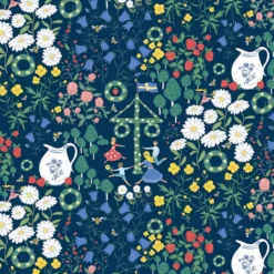 Arvidssons textil Gardintyger Mönstrade|Arvidssons Textil|Midsommardans blå tyg