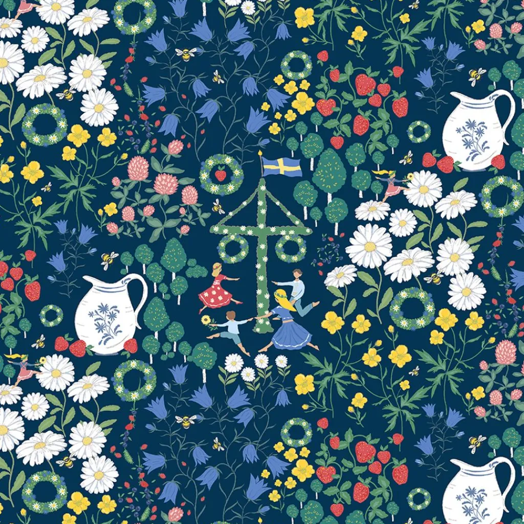 Arvidssons textil Tygkasse|Midsommardans blå tygkasse
