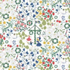 Arvidssons textil Mönstrade Kuddfodral|Midsommardans vit kuddfodral