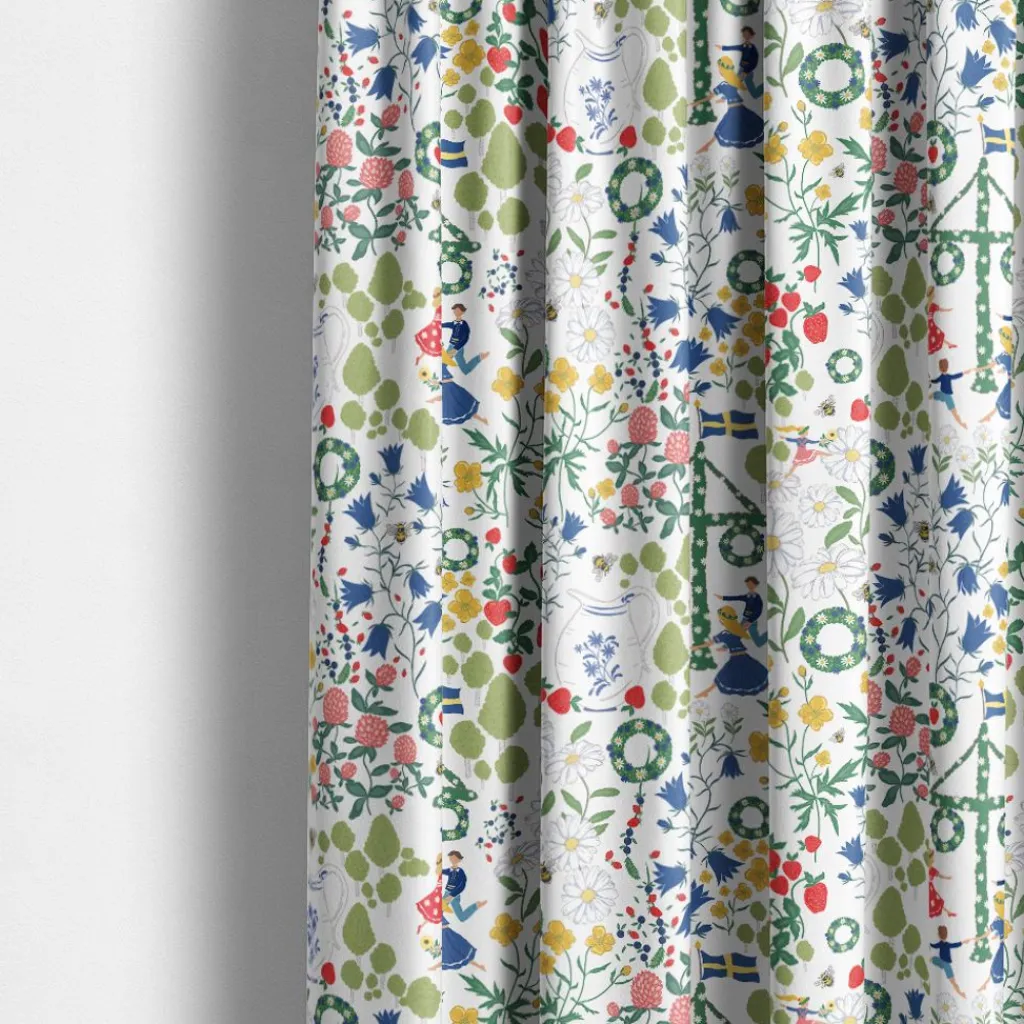 Arvidssons textil Gardintyger Mönstrade|Arvidssons Textil|Midsommardans vit tyg