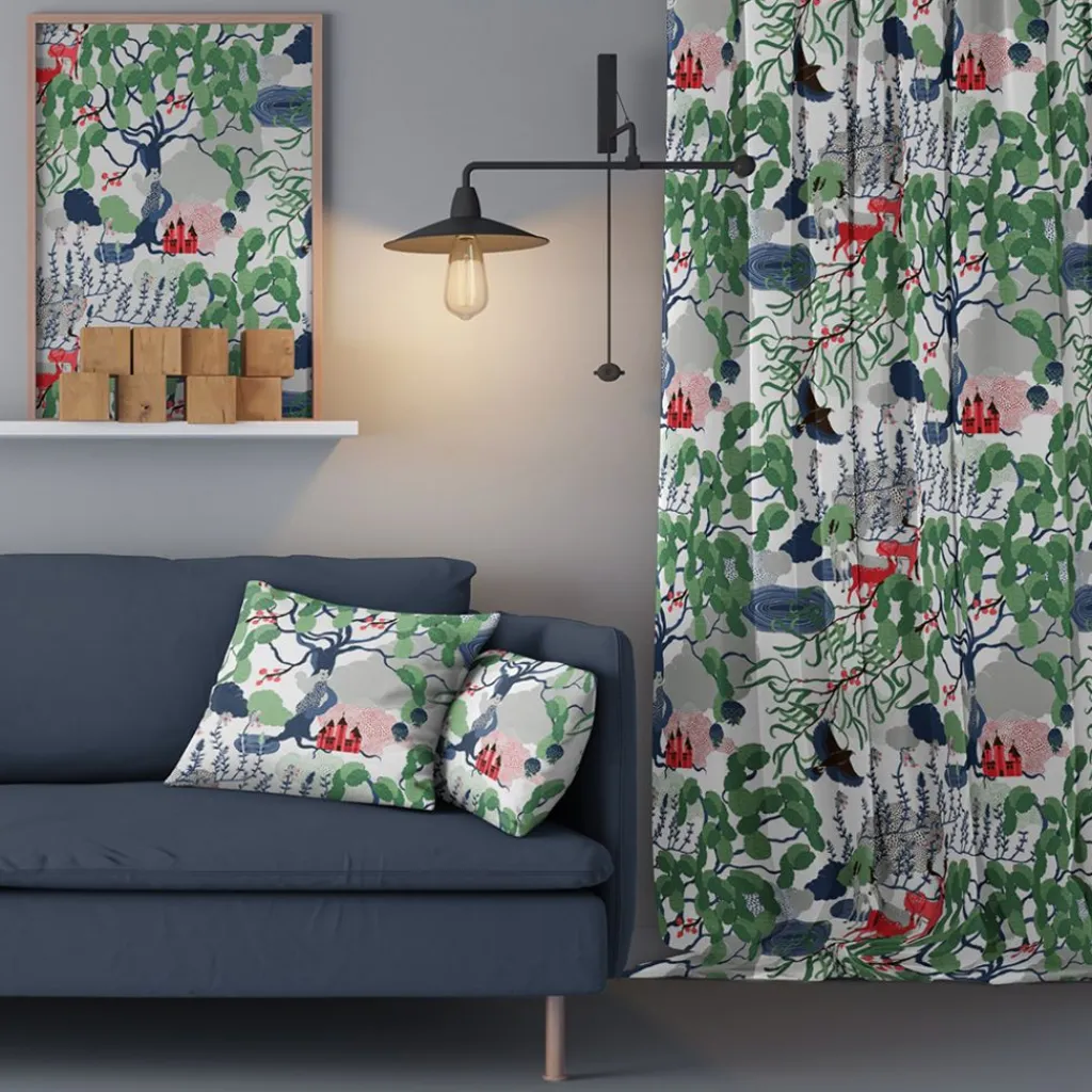 Arvidssons textil Gardintyger Mönstrade|Arvidssons Textil|Mimers brunn grön tyg