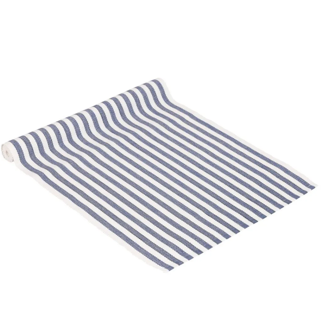 Fondaco Bordslöpare|Nina denim randig bordslöpare i bomull 35x120cm