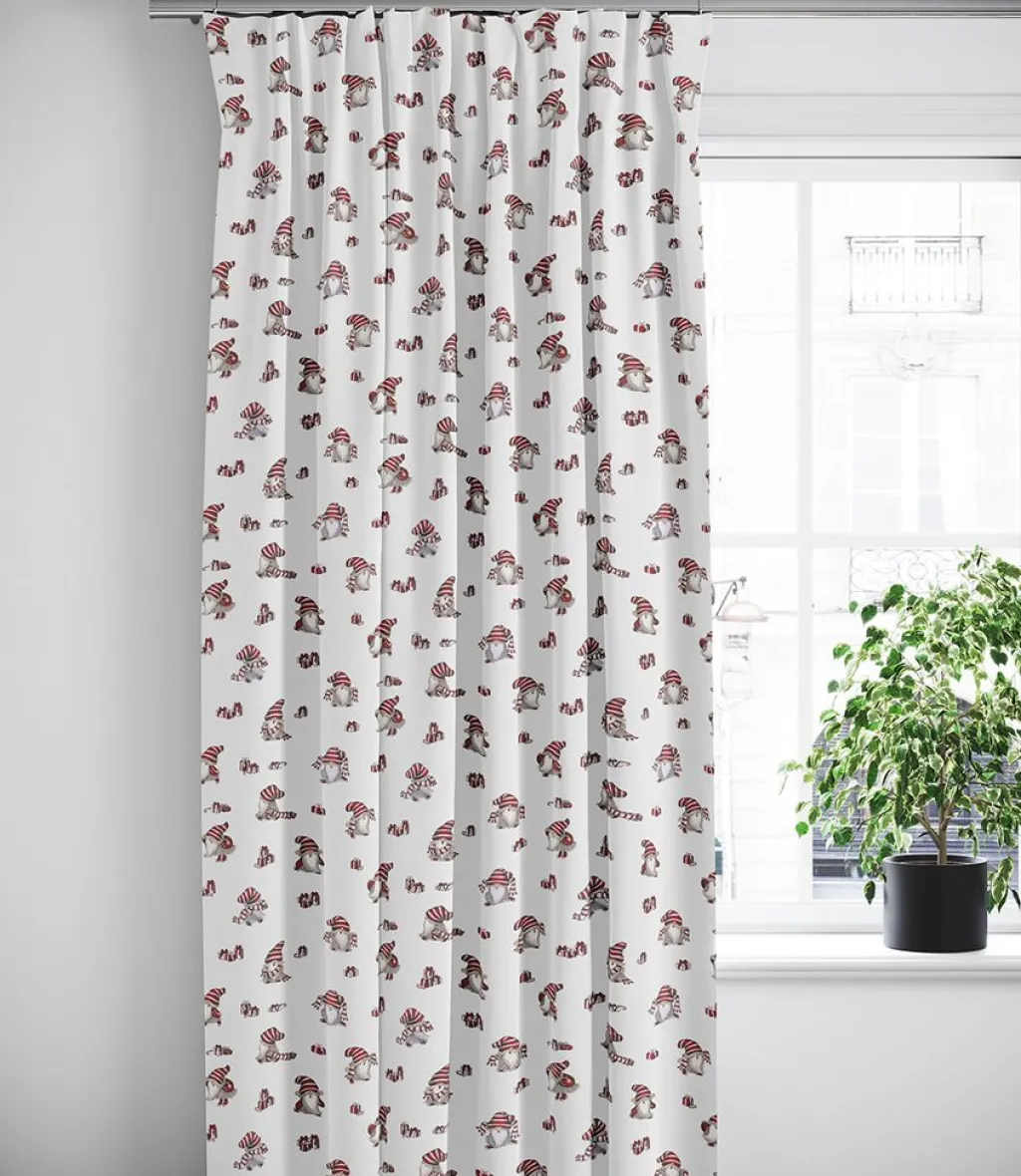 Arvidssons textil Gardiner Mönstrade|Julgardiner|Nisses luva vit julgardiner