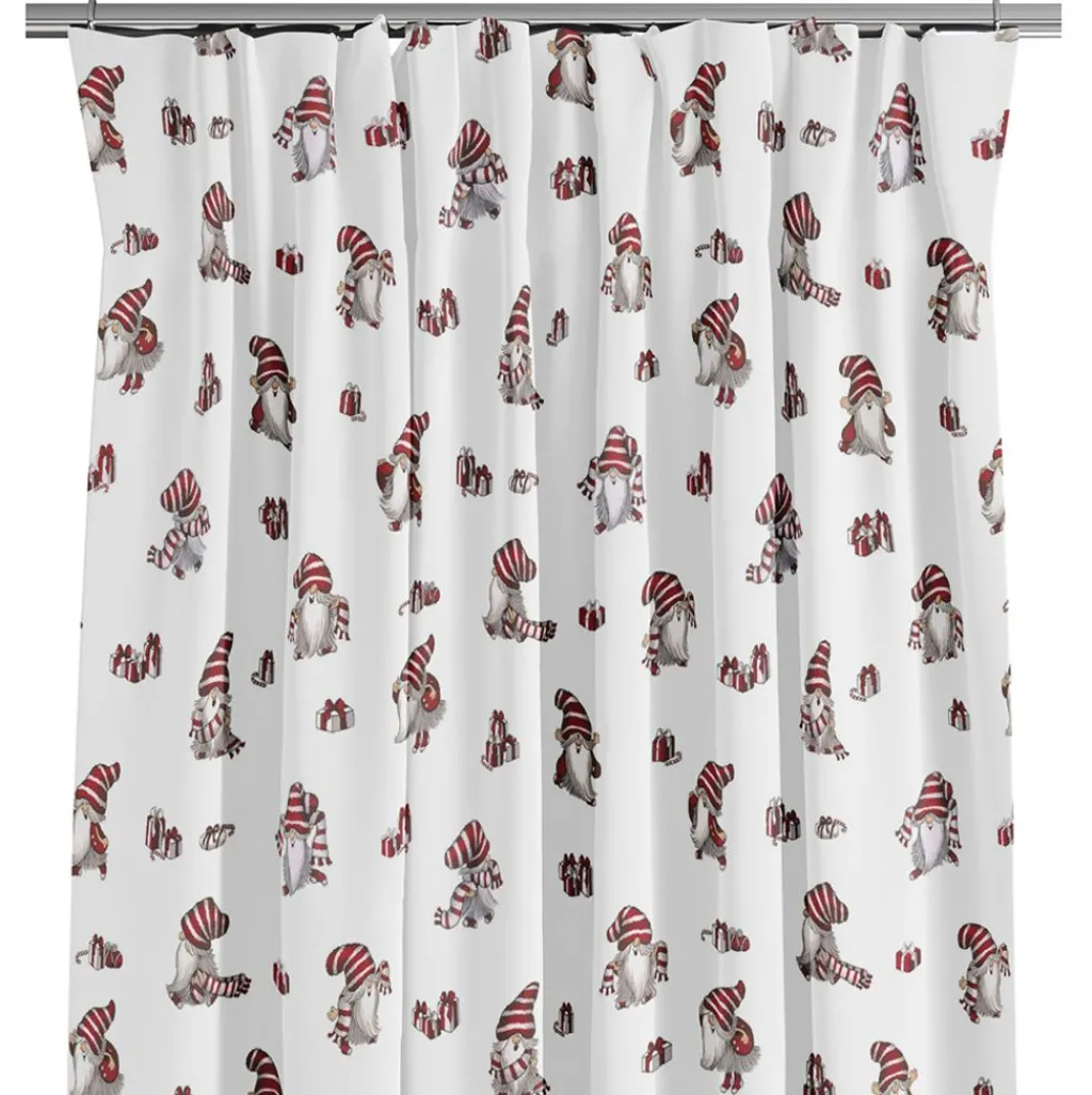 Arvidssons textil Gardiner Mönstrade|Julgardiner|Nisses luva vit julgardiner