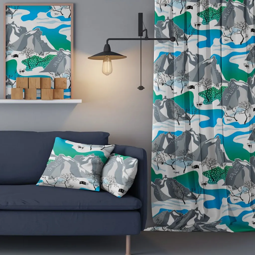 Arvidssons textil Gardiner Mönstrade|Norrland turkos gardiner