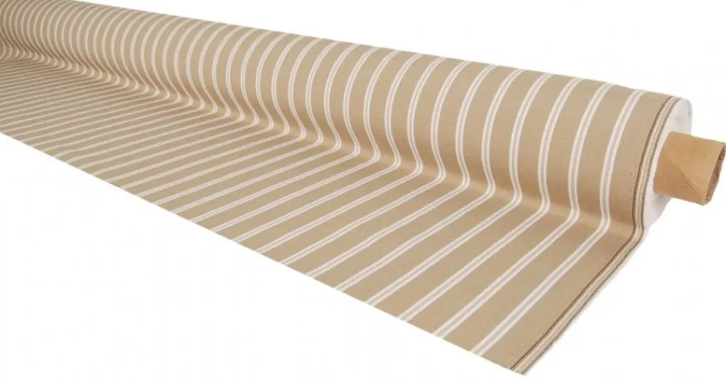 Nordisk Textil Randiga Möbeltyger|Rutor & Ränder|Norwich beige tyg med vita ränder
