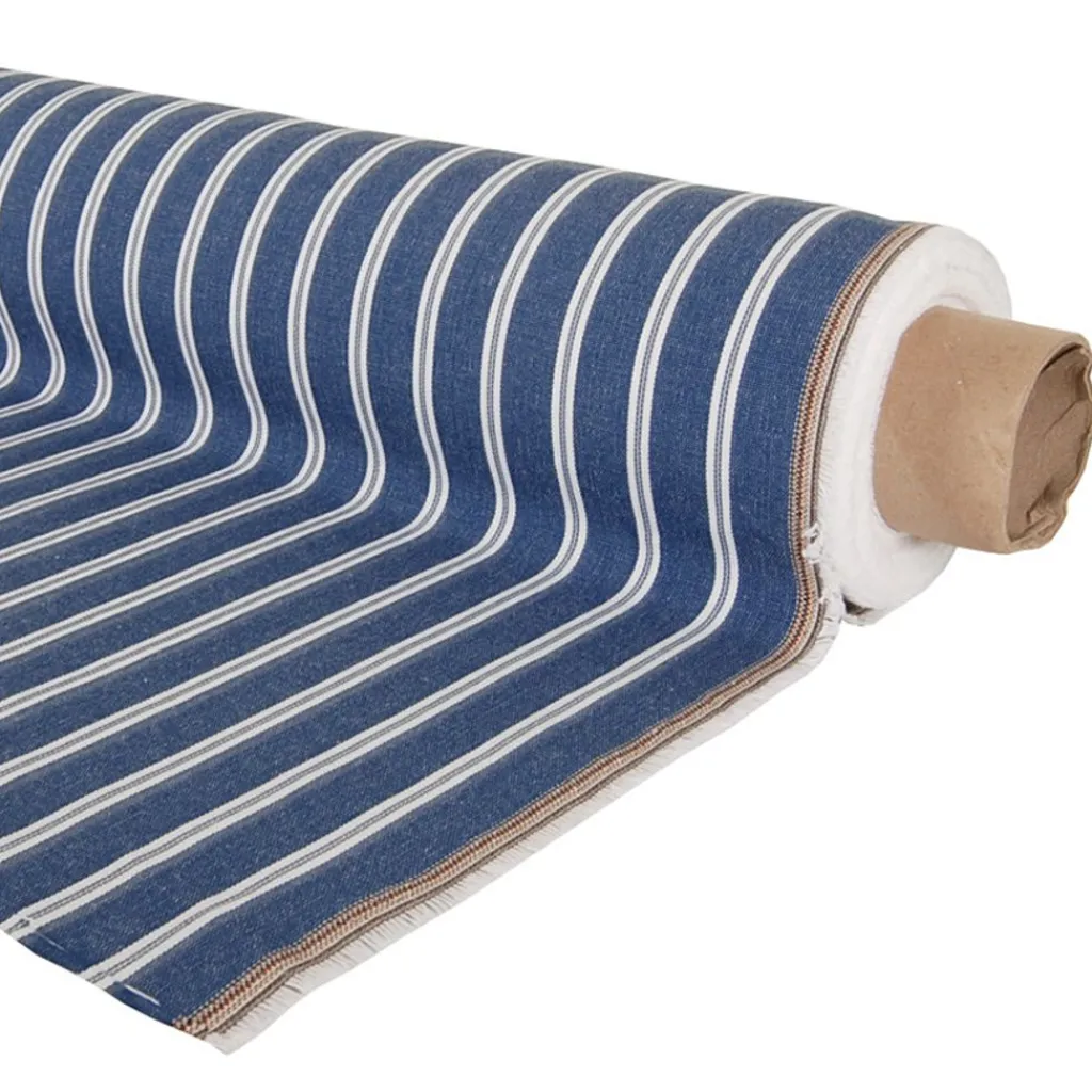 Nordisk Textil Randiga Möbeltyger|Rutor & Ränder|Norwich blått tyg med vita ränder