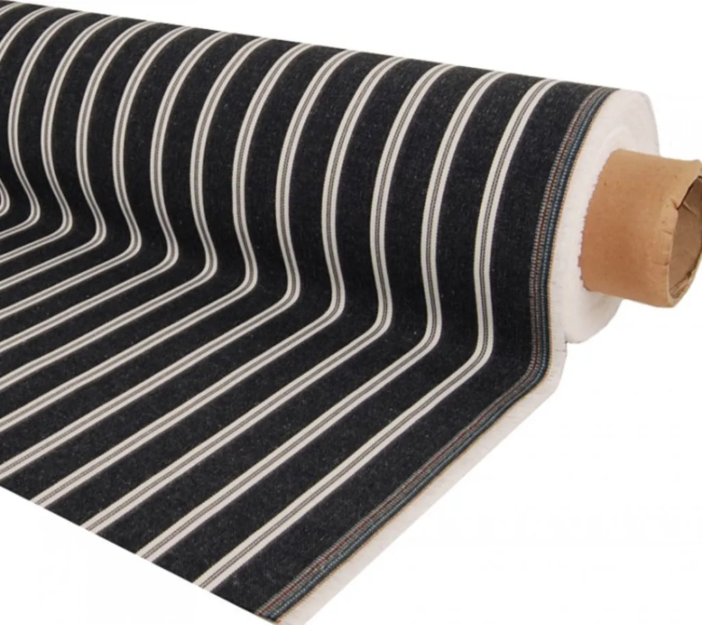 Nordisk Textil Randiga Möbeltyger|Rutor & Ränder|Norwich marinblått tyg med vita ränder
