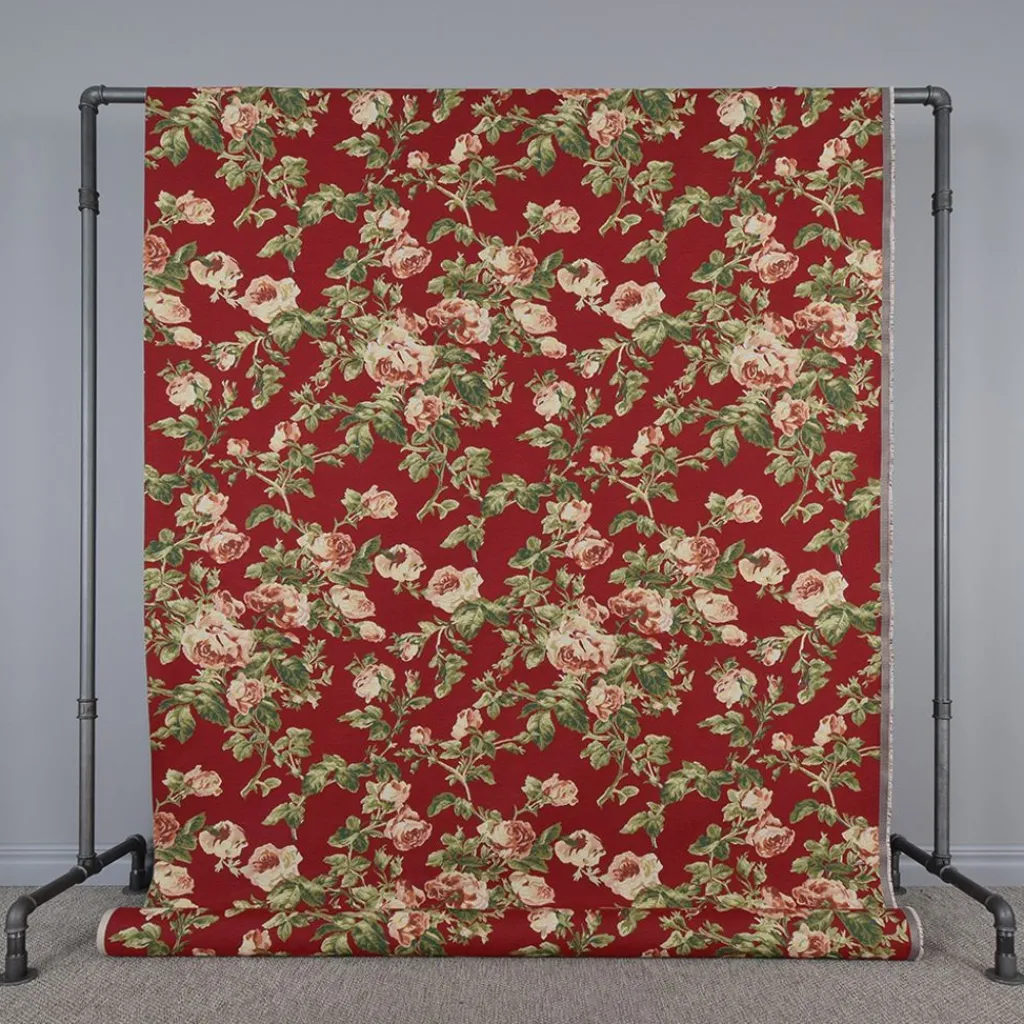 Arvidssons textil Blommiga Möbeltyger|Mönstrade Möbeltyger|Orlenas röd möbeltyg